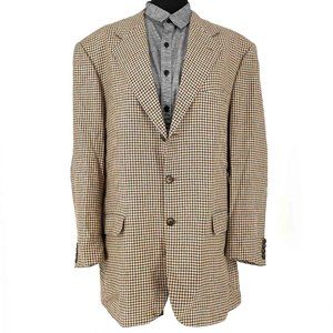Brioni Plaid Blazer Single Breasted Check Sport Coat Tan/Beige Linen/Silk 42 Reg